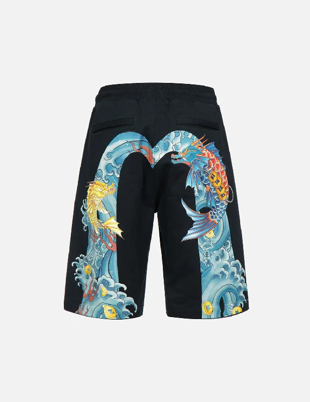 Shorts With Custom Logos & Emblems-Koi-Dragon Daicock Print Sweat Shorts