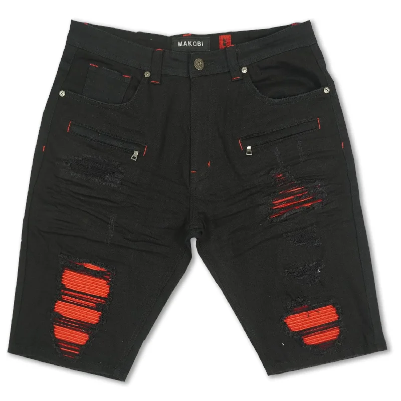 Custom Shorts For International Teams-M970 Galveston Biker Shredded Shorts - Black-Red