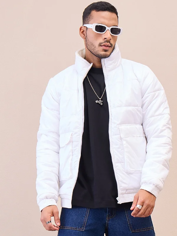 Personalized Jackets For Event Gifting-Men White Fur Collar Puffer Jacket