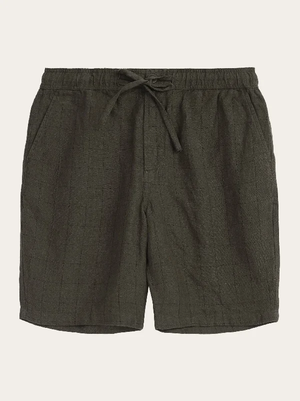 Custom Shorts For Regional Tournaments-FIG loose checked linen shorts - GOTS/Vegan - Burned Olive