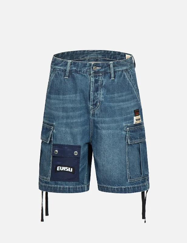 Custom Shorts For Club Teams-Seagull Print Cargo Denim Shorts