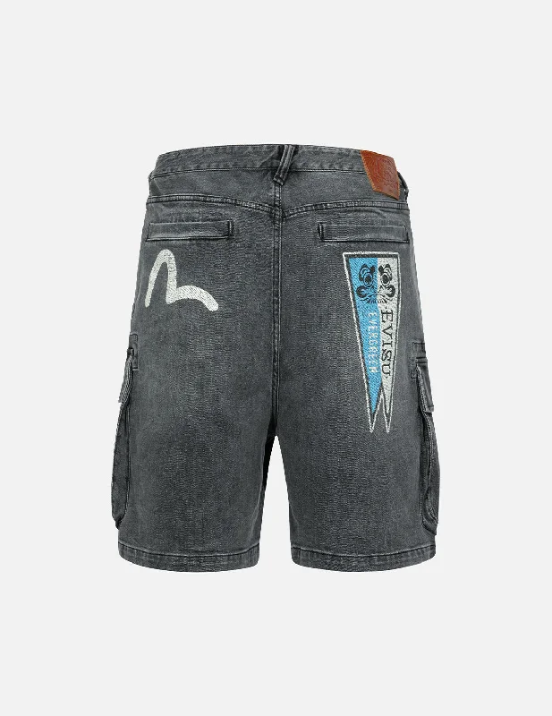 Personalized Shorts For Special Gifts-Seafull and Logo Flag Print Fashion Fit Denim Cargo Shorts