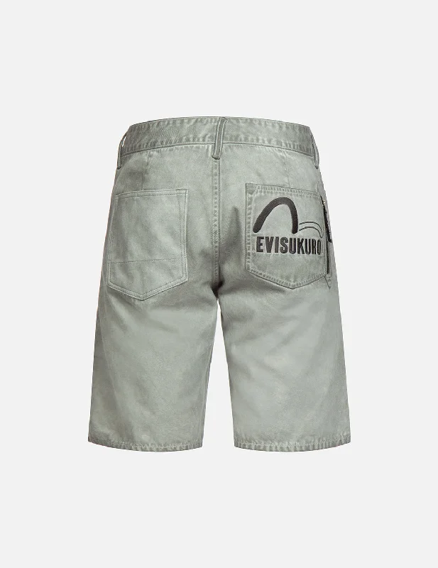 Custom Shorts With Bold Graphics-Seagull and Logo Embroidery Spray-dyed Denim Shorts