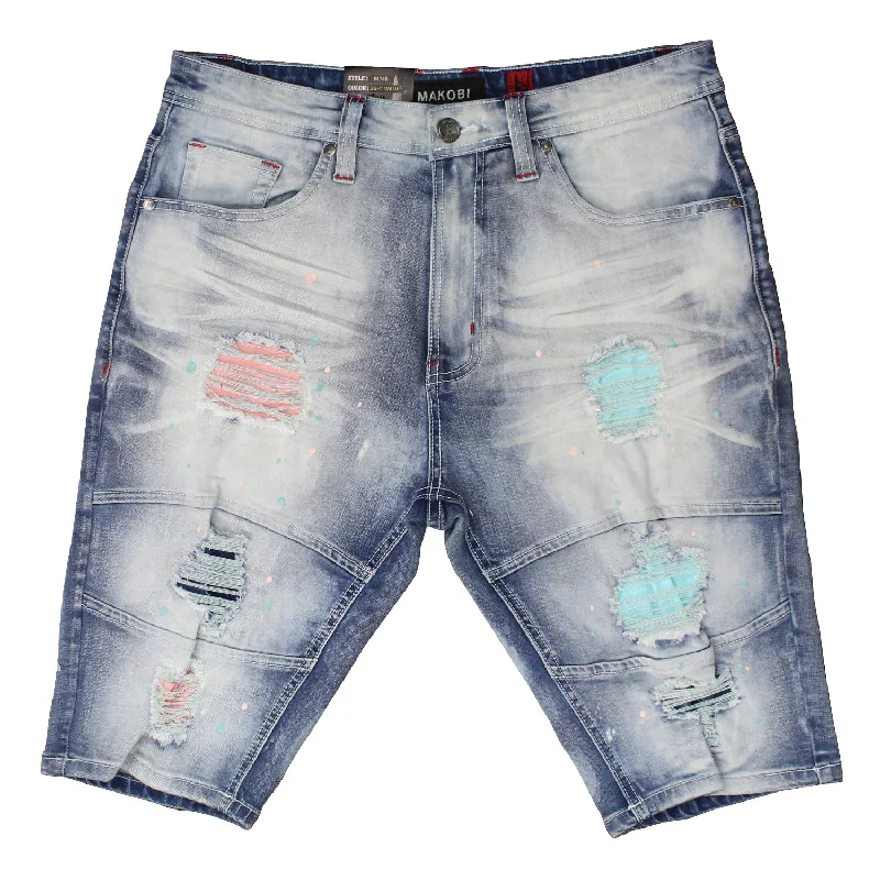 Custom Shorts With Custom Fit-M748 Makobi Hermosa Shredded Shorts - Light Wash