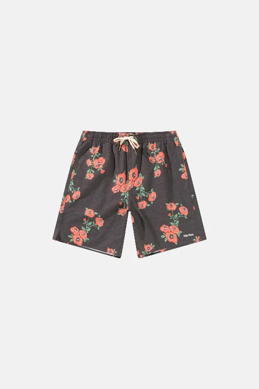 Customizable Shorts-Floral Beach Short Vintage Black