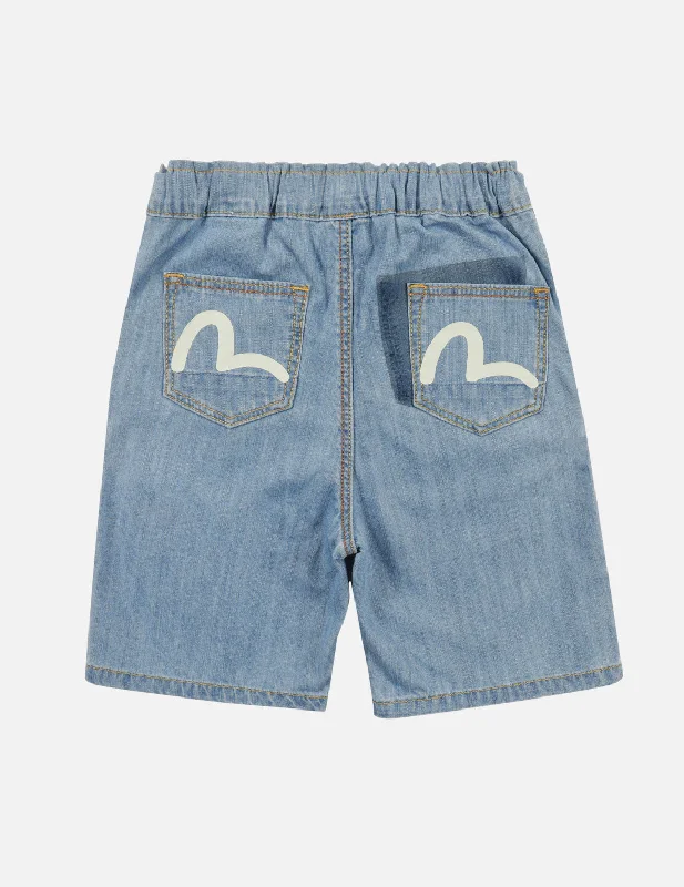 Personalized Shorts For High School Teams-Seagull Print and Overlapping Multi-Pocket Regular Fit Denim Shorts