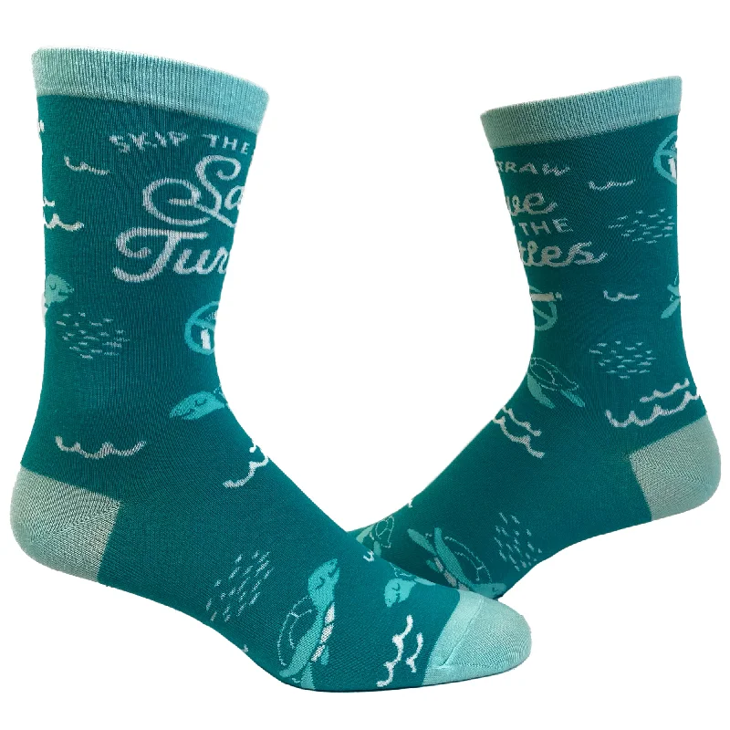 Custom Socks For Charity Tournaments-Womens Skip The Straw Save The Turtles Socks