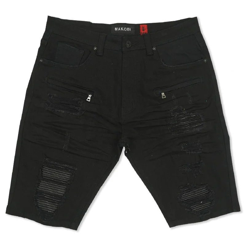 Shorts For Special Team Events-M970 Galveston Biker Shredded Shorts - Black-Black