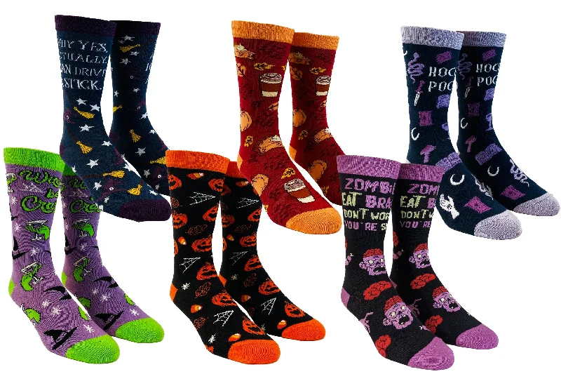 Socks For Local Supporter Events-Womens Halloween Sock Bundle Funny 6 Pack of Spooky October Girls Footwear