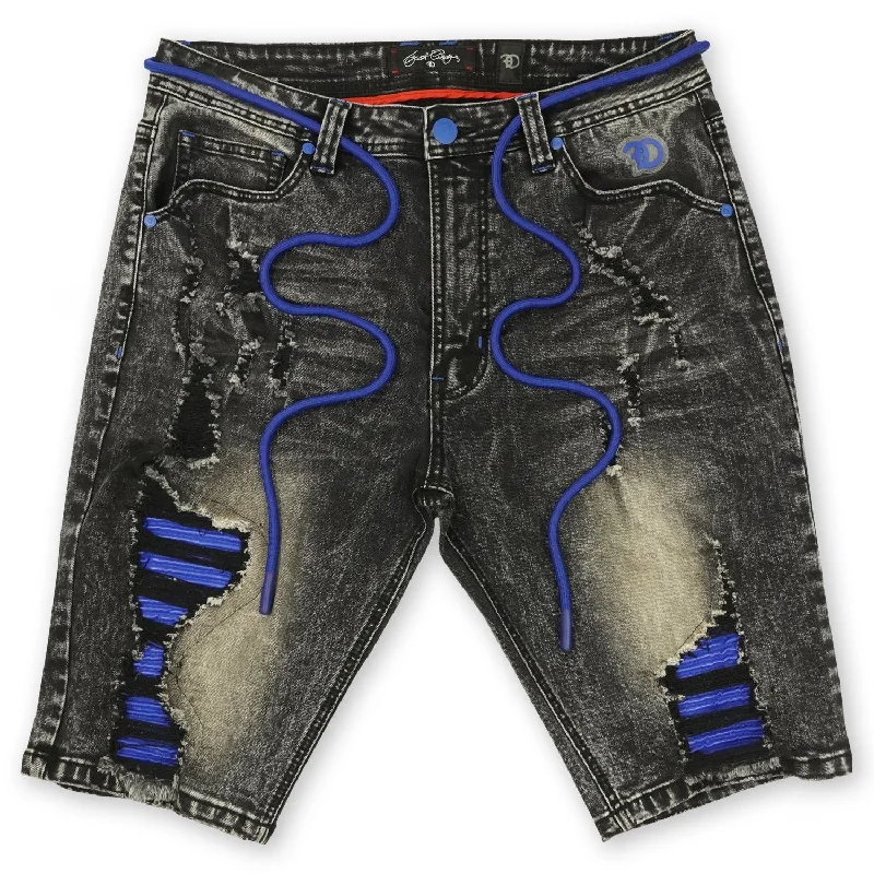 Personalized Shorts For Fan Customization-F600 Frost Shredded Denim Shorts - Black Wash