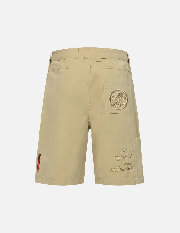 Personalized Shorts For Teams-Tone-on-tone Kamon and Slogan Embroidery Cargo Shorts