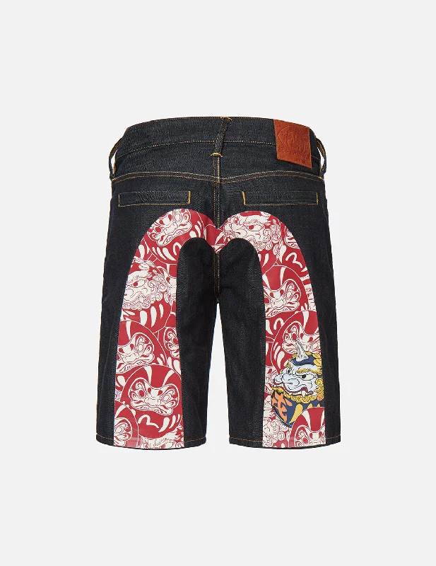 Custom Shorts For Group Recognition-Daruma Buddies Pattern Daicock Print Denim Shorts