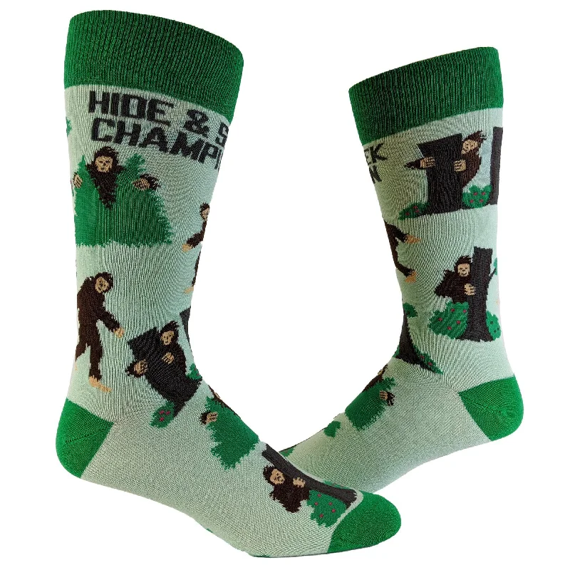 Personalized Socks For Fundraising Projects-Youth Bigfoot Hide And Seek Champion  Funny Camping Sasquatch Knit Novelty Footwear Bigfoot Hide And Seek Champion Socks