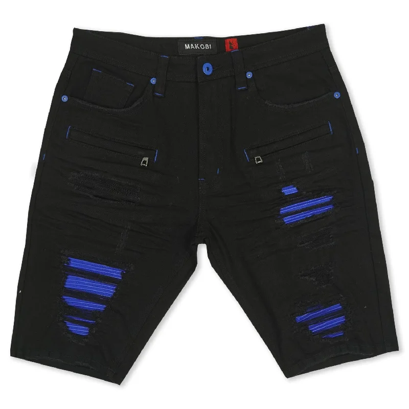 Personalized Shorts For Holiday Season-M970 Galveston Biker Shredded Shorts - Black-Royal