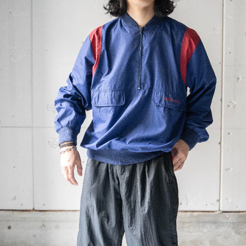 Jackets For Corporate Sports Events-around 1980s 'SPALDING' navy × red half zip smock