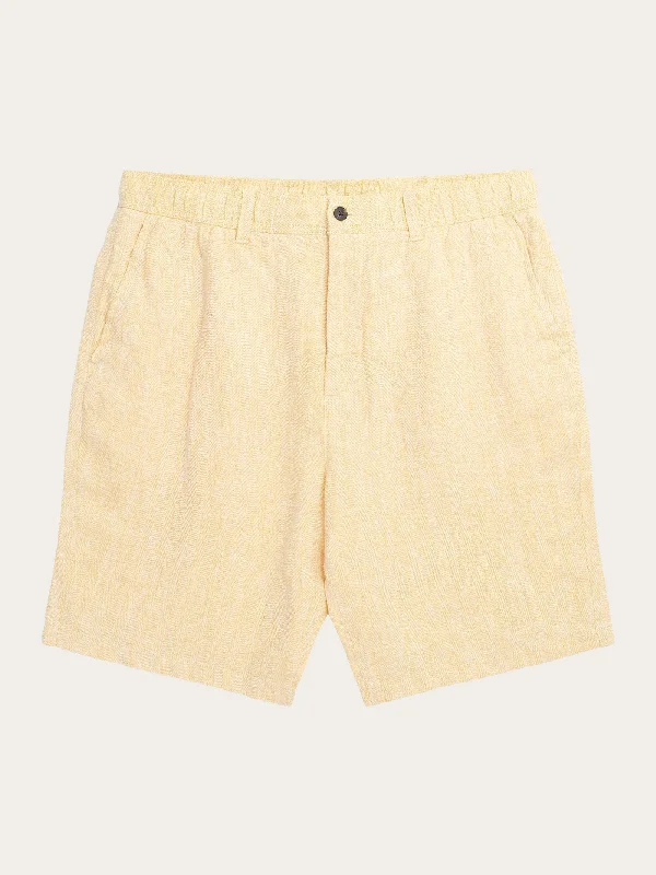 Shorts For Community Support Events-FIG loose herringbone linen elastic waist shorts - GOTS/Vegan - Misted Yellow