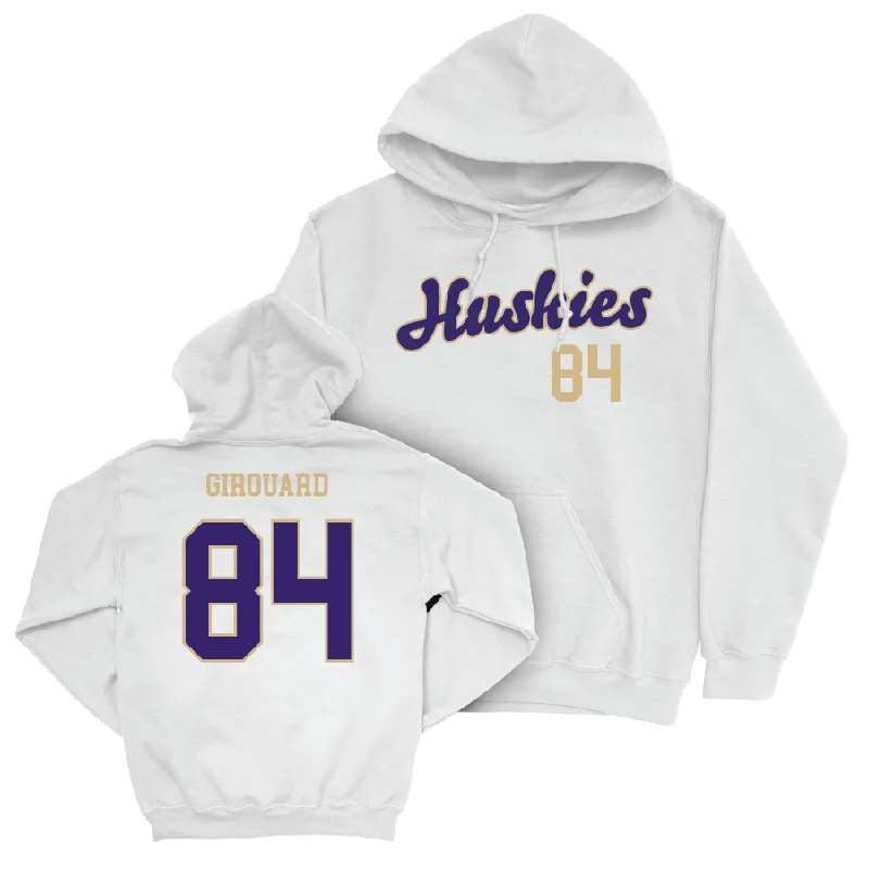 Hoodie With Team Logos & Custom Names-Football White Script Hoodie  - Jackson Girouard