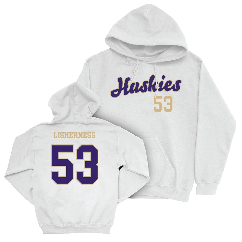 Custom Hoodie For Competitive Sports-Football White Script Hoodie - Logan Lisherness