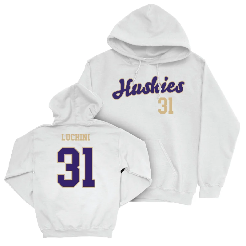 Custom Hoodie For Event Appearances-Football White Script Hoodie   - Luke Luchini