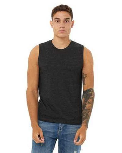 Tank Top With Embroidered Player Numbers-Bella + Canvas 3483 Unisex Jersey Muscle Tank - Dark Gray Heather