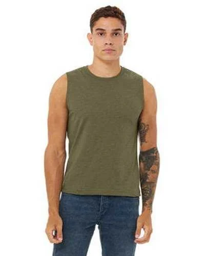 Custom Tank Top-Bella + Canvas 3483 Unisex Jersey Muscle Tank - Heather Olive