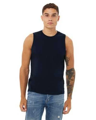 Custom Tank Top For Schools & Colleges-Bella + Canvas 3483 Unisex Jersey Muscle Tank - Navy