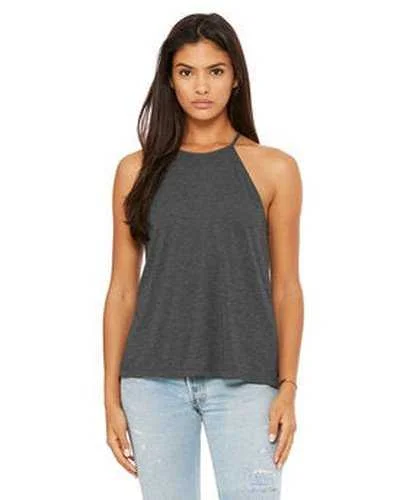 Tank Top With Custom Team Designs-Bella + Canvas 8809 Ladies' Flowy High Neck Tank - Dark Gray Heather