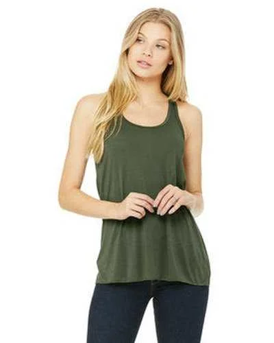 Tank Top With Player Names & Numbers-Bella + Canvas B8800 Ladies' Flowy Racerback Tank - Military Green