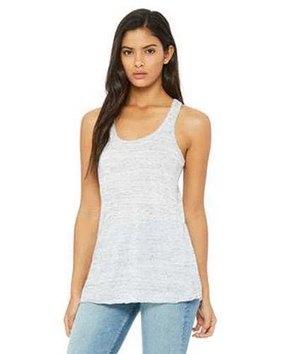 Tank Top For Youth Camps & Leagues-Bella + Canvas B8800 Ladies' Flowy Racerback Tank - White Marble