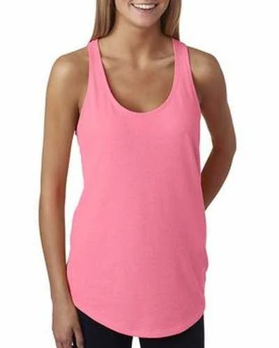 Tank Top With Team Logos & Custom Names-Next Level 6933 Ladies' French Terry RacerbackTank - Neon Heather Pink