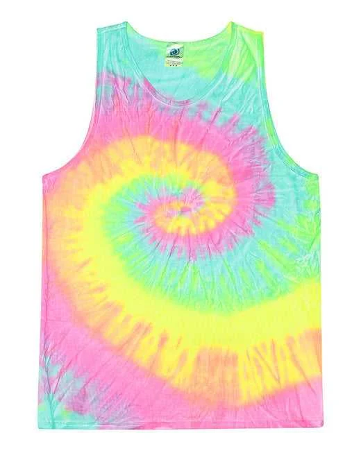 Custom Tank Top For Club Recognition-Tie-Dye CD3500 Adult 54 oz 100% Cotton Tank Top - Minty Rainbow