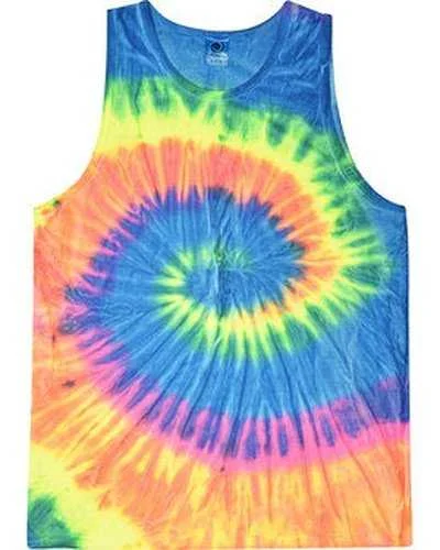 Tank Top With Custom Number Placement-Tie-Dye CD3500 Adult 54 oz 100% Cotton Tank Top - Neon Rainbow