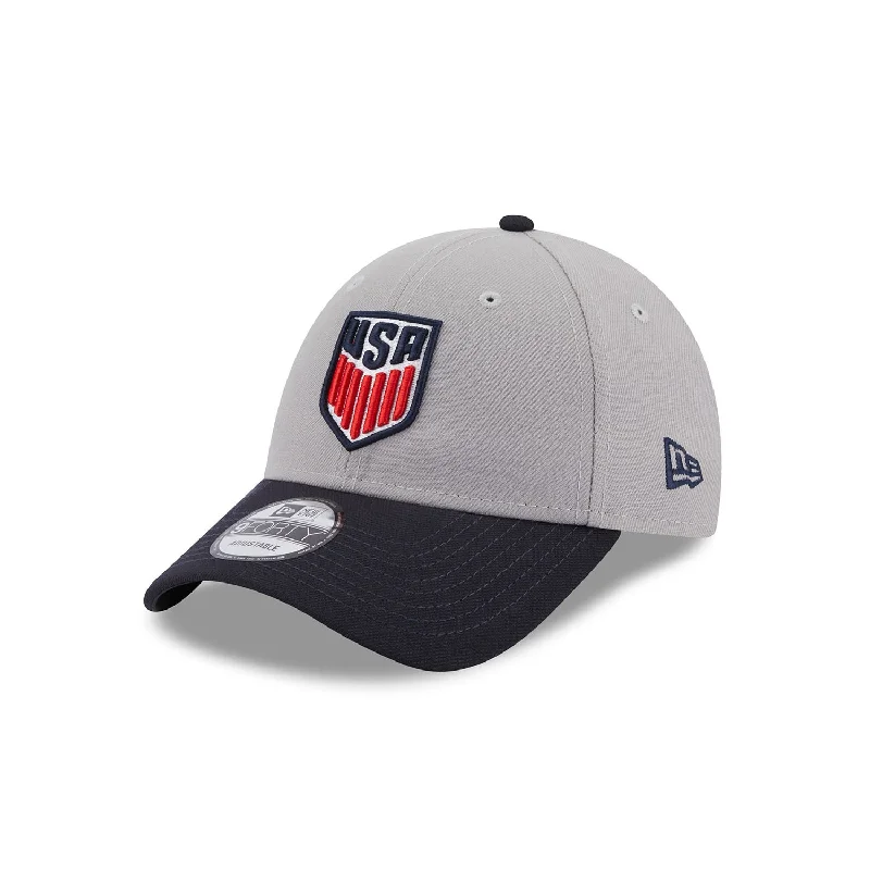 Custom Hat For Charity Tournaments-Men's New Era USMNT 9Forty League Grey/Navy Hat