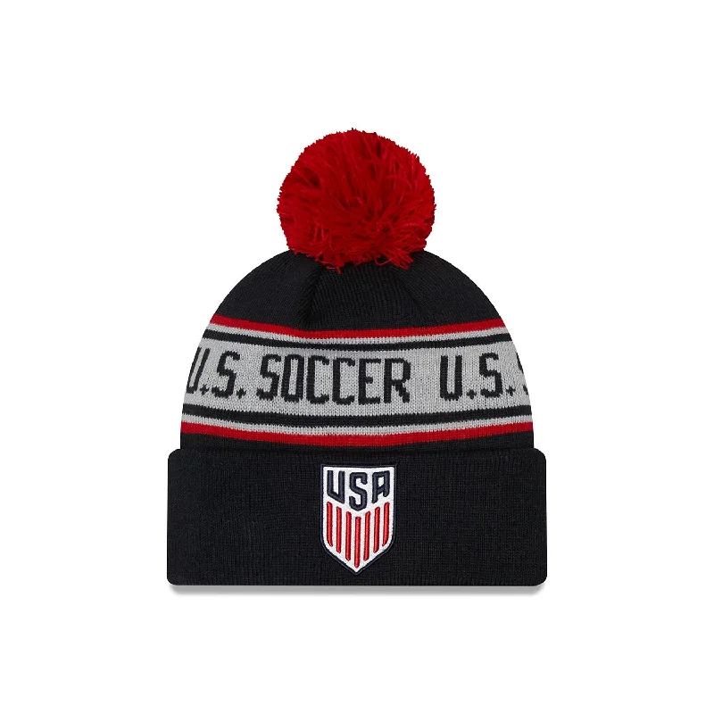 Custom Hat For Player Celebrations-Men's New Era USMNT Knit Repeat Pom Beanie